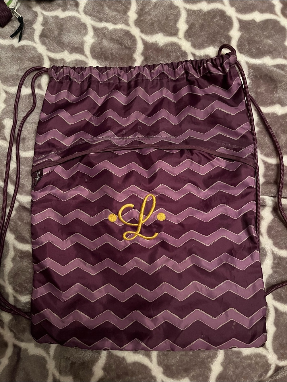 thirty-one Purple Chevron Drawstring Backpack with Gold Monogram